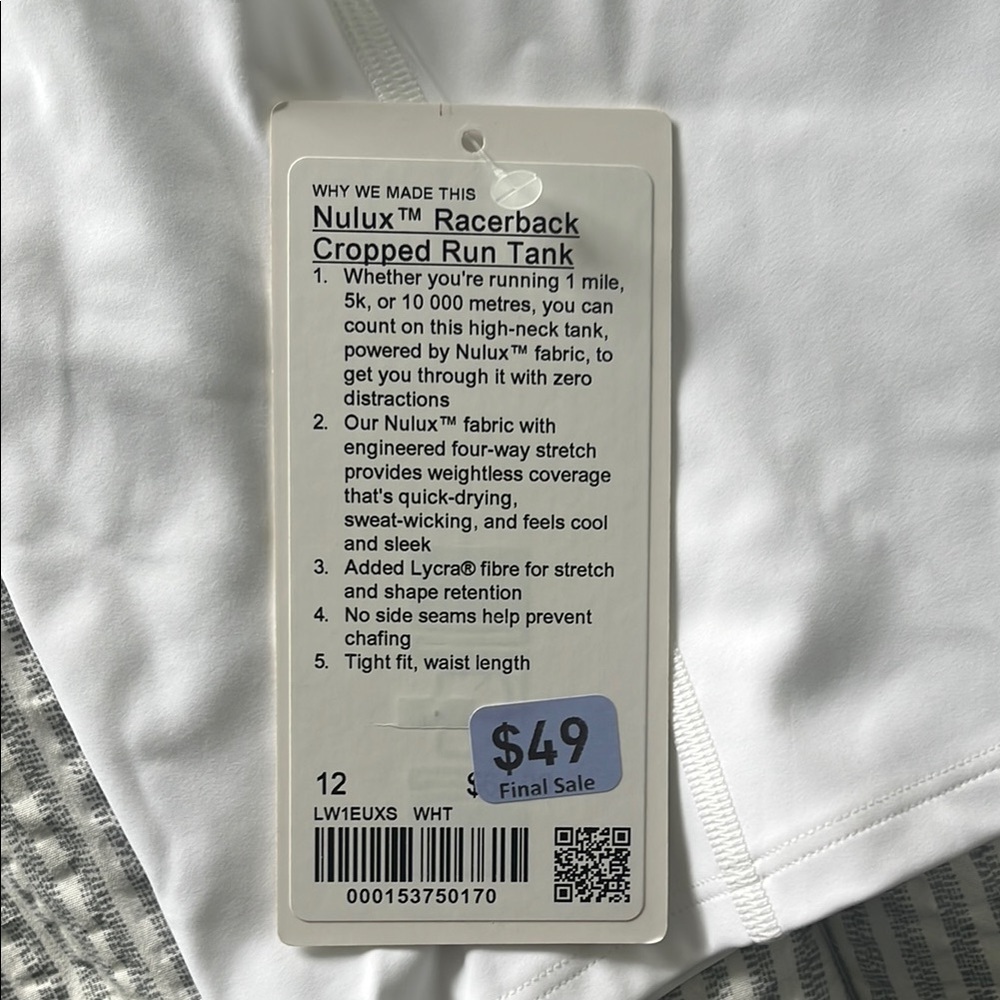 Lululemon Nulux Racerback Cropped Run Tank - Picture 2 of 4